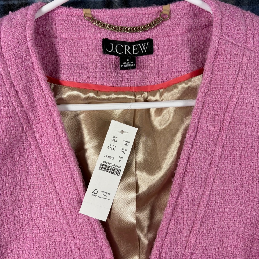 J.Crew Lady Jacket Pink Boucle Tweed Wool Blend Blazer BT544 Size 8 NEW - Picture 2 of 8